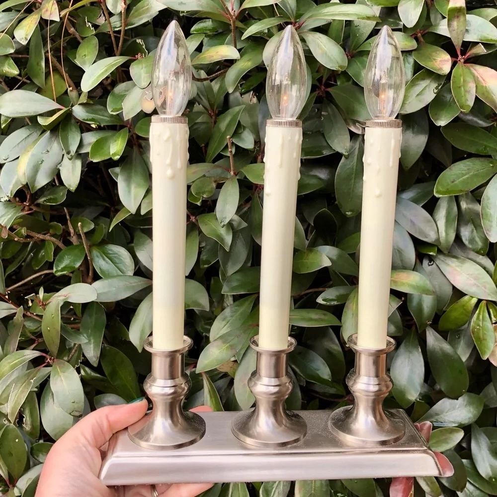 RESTORATION HARDWARE | Britton Rose Triple Window Candle Cordless Lamp in Nickel